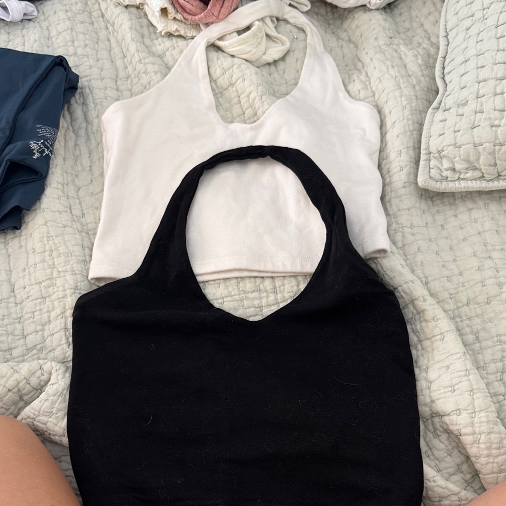 Women’s Halter Crop Top - Black and White